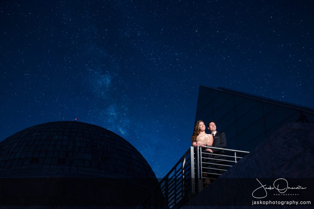 Couple on Adler Planetarium With Stars In the Sky