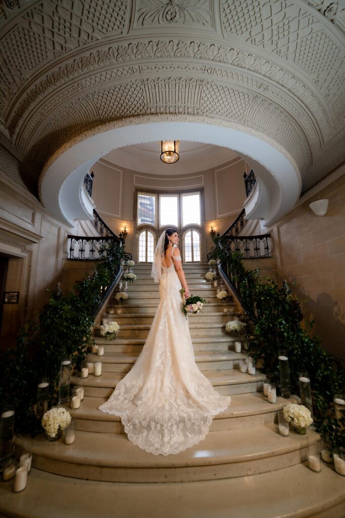 armour house staircase portrait of the bride