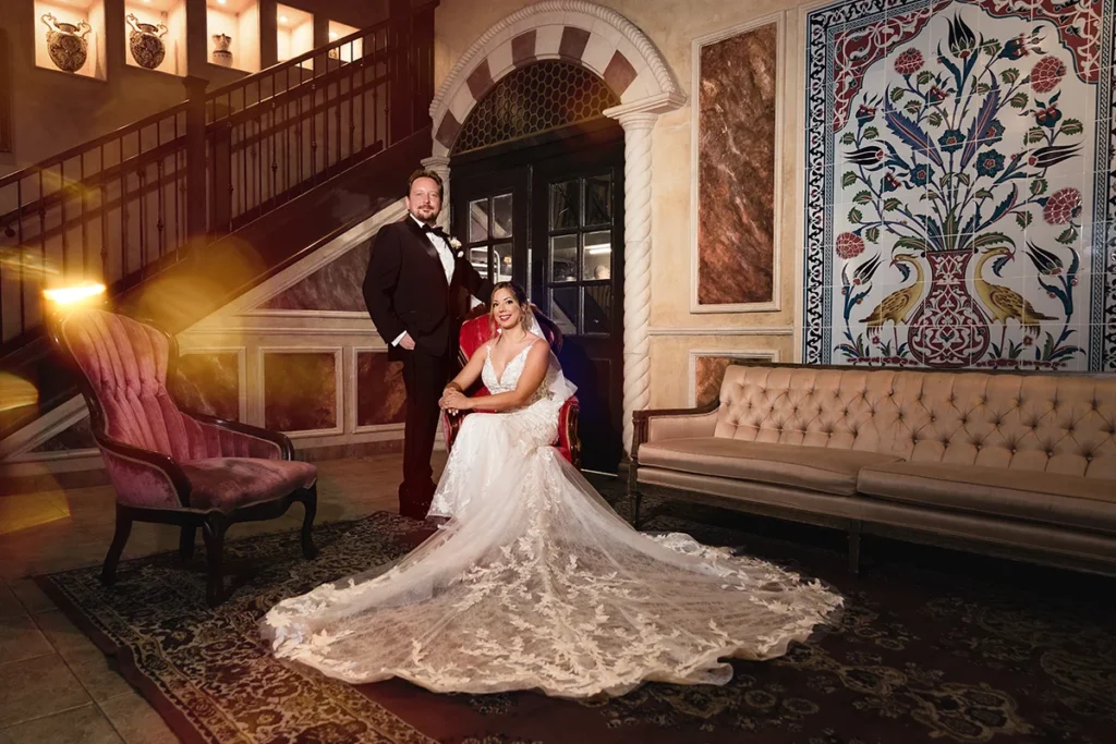 Hollywood themed portraits for bride and groom ont heir wedding day