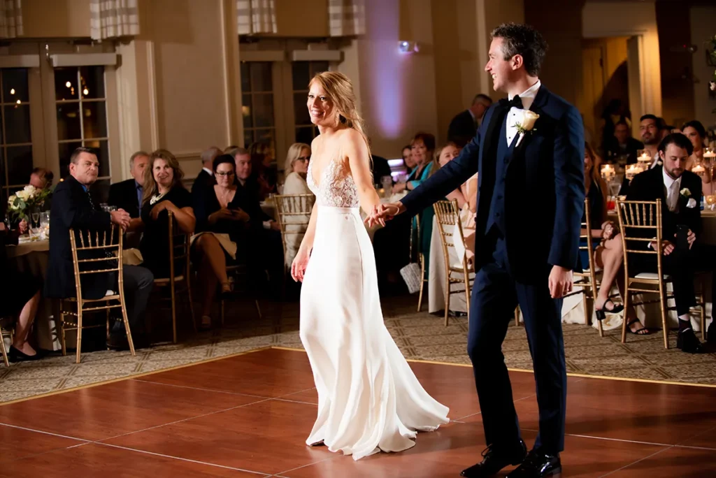 Wedding reception at The Glen Club with warm, cinematic lighting